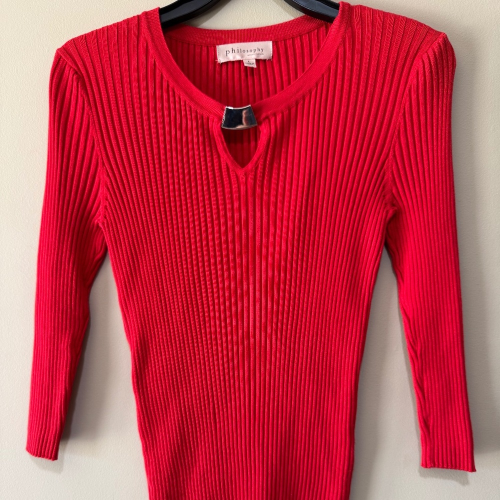 Philosophy Ribbed Knit Red Sweater Large